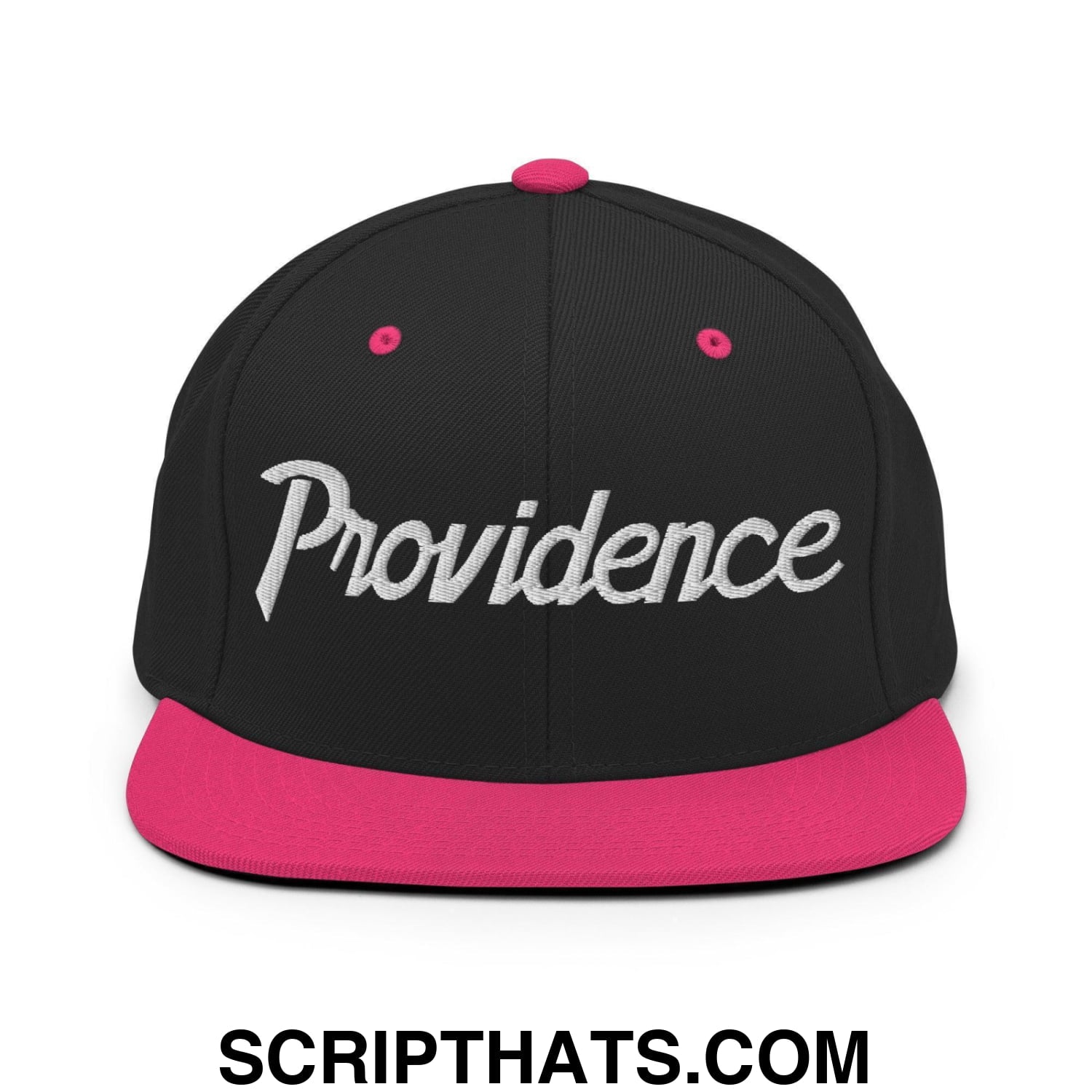 Providence Script Snapback Hat Black Neon Pink
