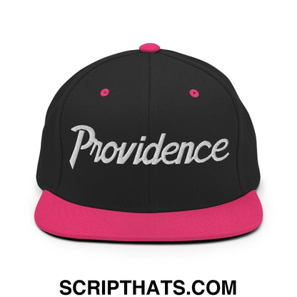 Providence Script Snapback Hat Black Neon Pink