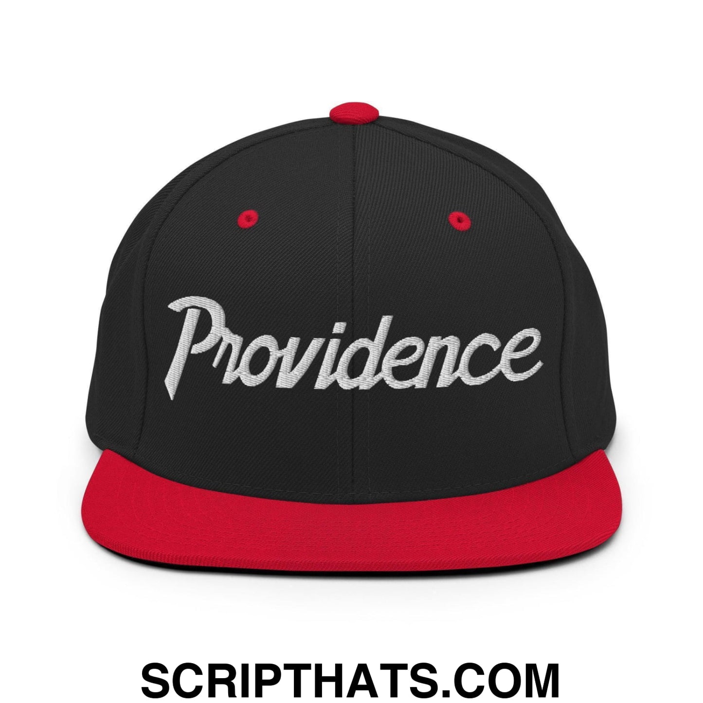 Providence Script Snapback Hat Black Red
