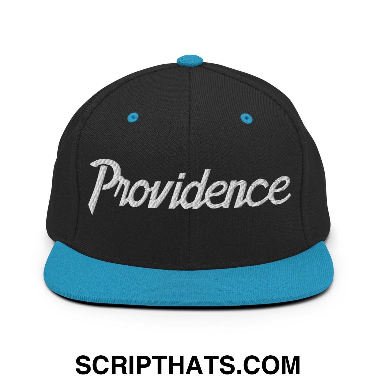 Providence Script Snapback Hat Black Teal