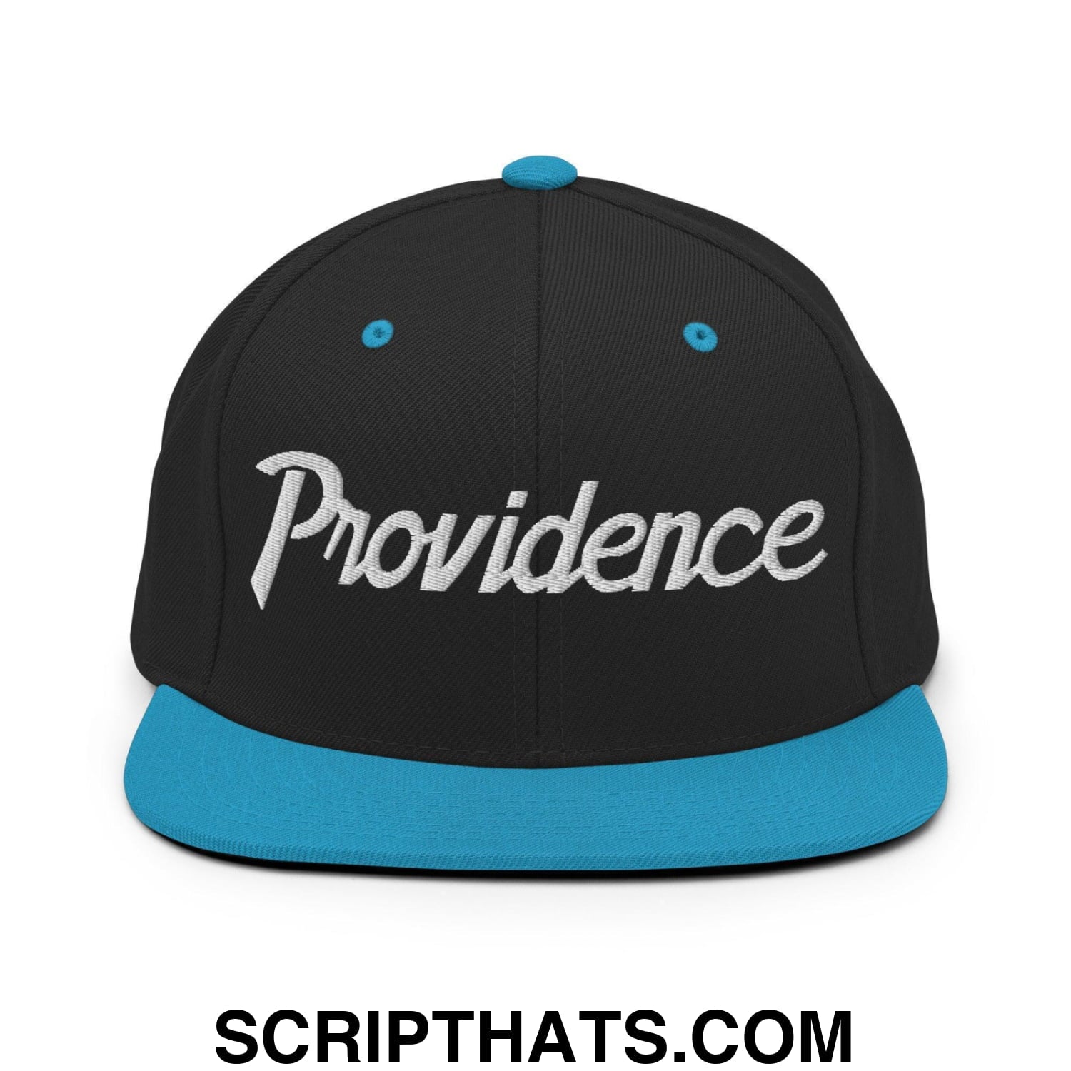 Providence Script Snapback Hat Black Teal