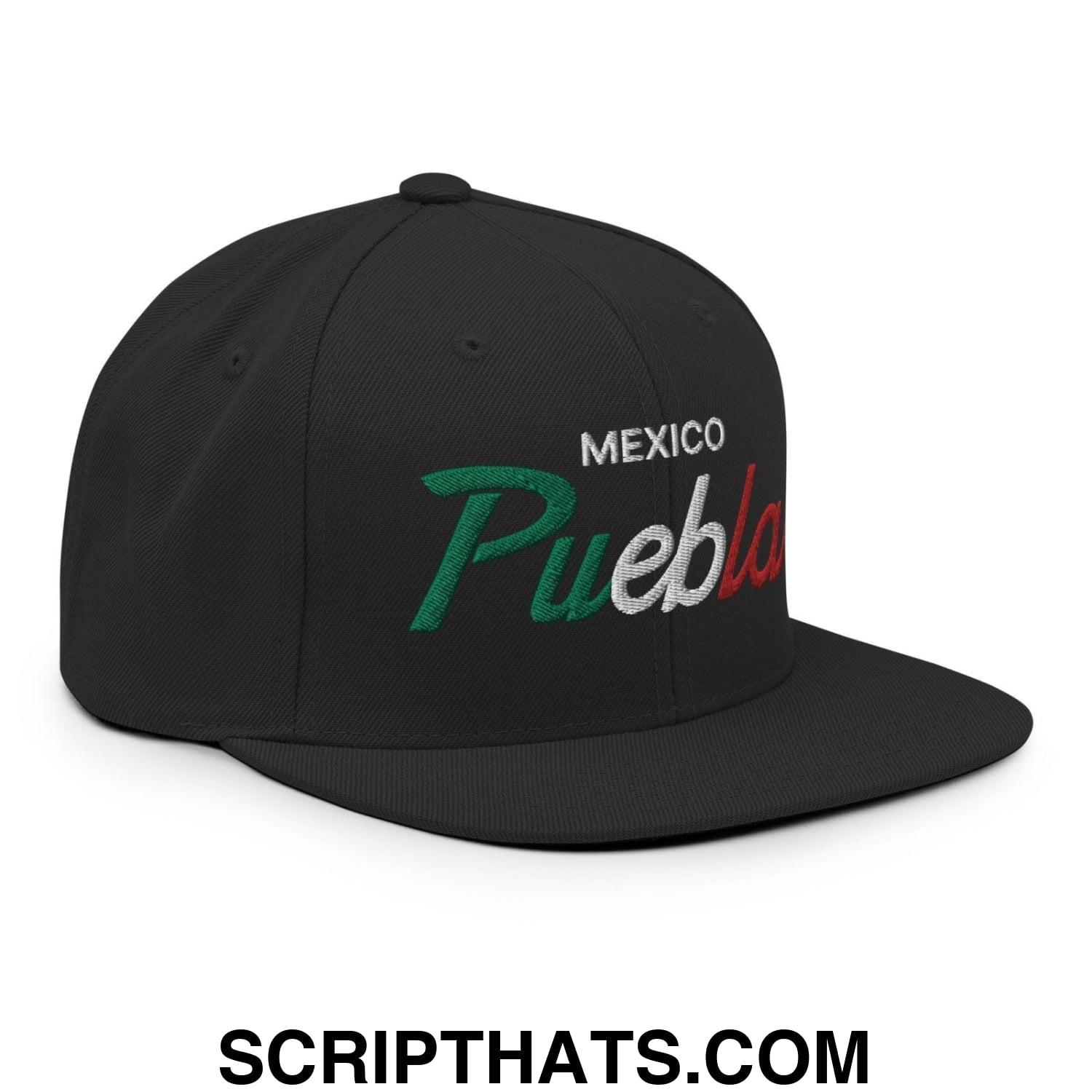 Puebla Mexico Vintage Sports Script Snapback Hat Black