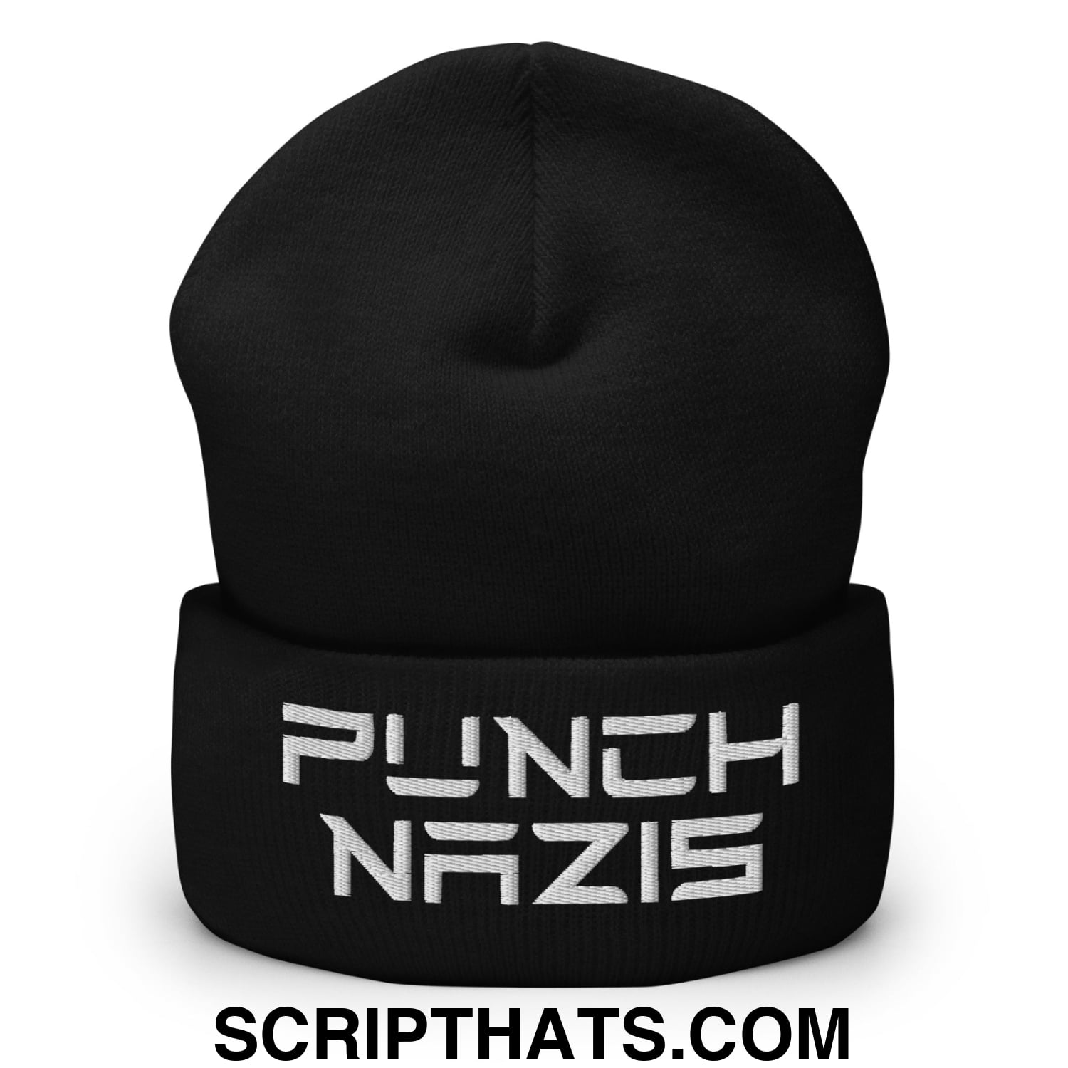 Punch Nazis Elon Musk Embroidered Cuffed Knit Beanie Black