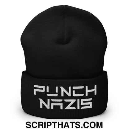 Punch Nazis Elon Musk Embroidered Cuffed Knit Beanie Black