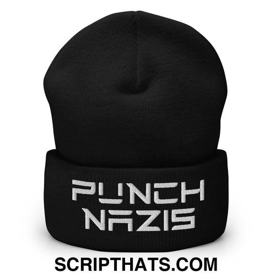 Punch Nazis Elon Musk Embroidered Cuffed Knit Beanie Black
