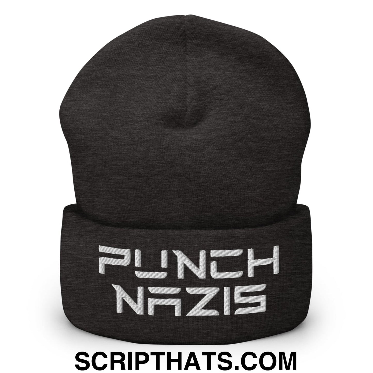 Punch Nazis Elon Musk Embroidered Cuffed Knit Beanie Dark Grey