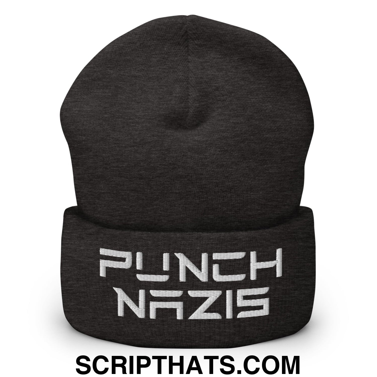 Punch Nazis Elon Musk Embroidered Cuffed Knit Beanie Dark Grey