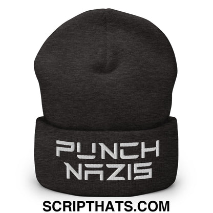 Punch Nazis Elon Musk Embroidered Cuffed Knit Beanie Dark Grey