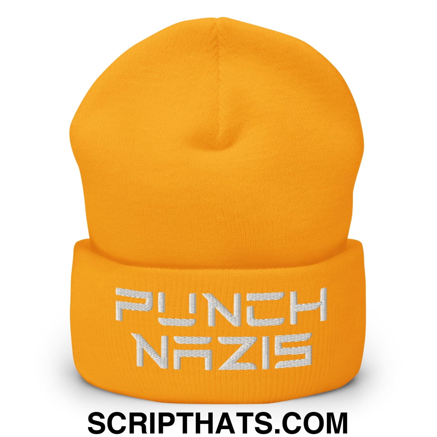 Punch Nazis Elon Musk Embroidered Cuffed Knit Beanie Gold
