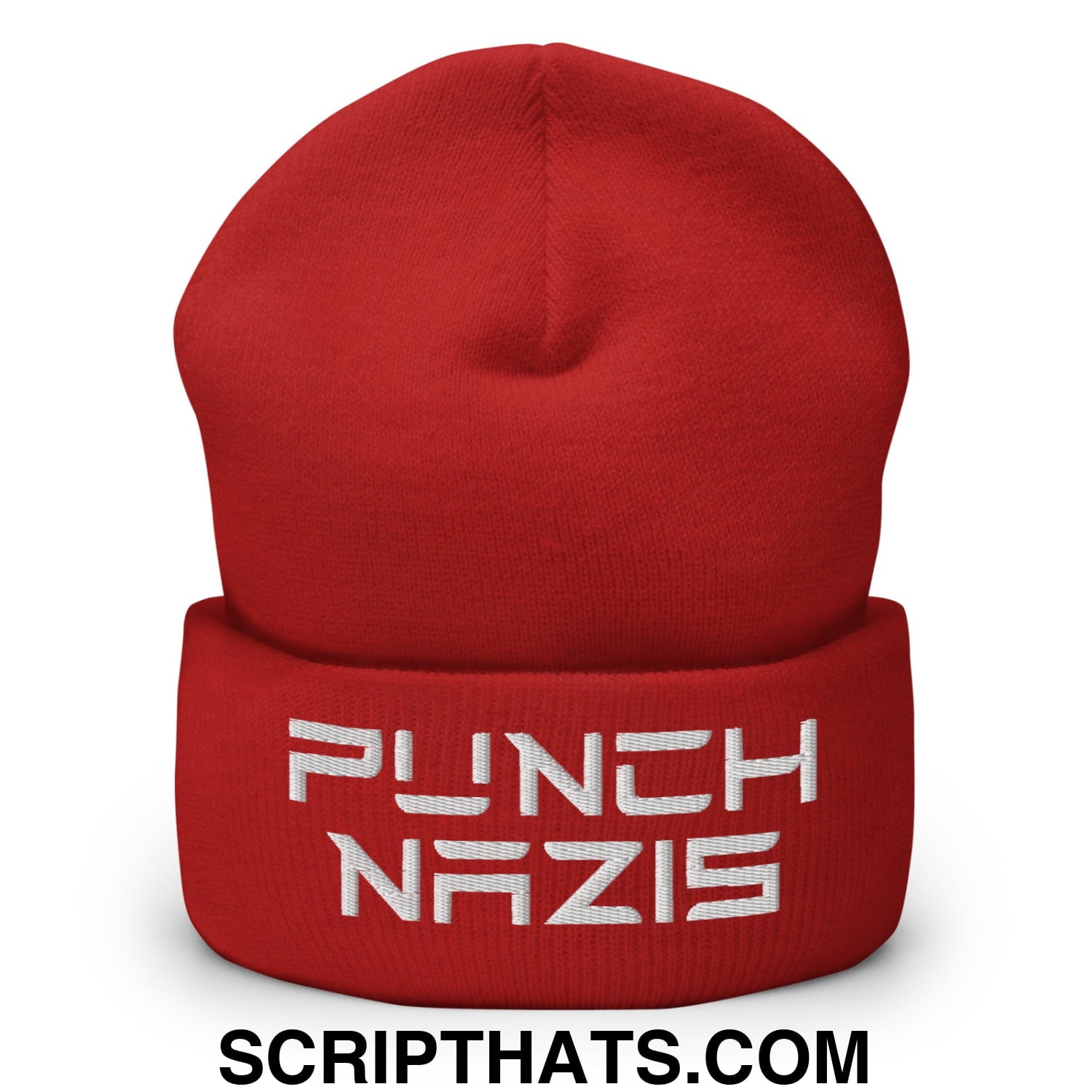 Punch Nazis Elon Musk Embroidered Cuffed Knit Beanie Red