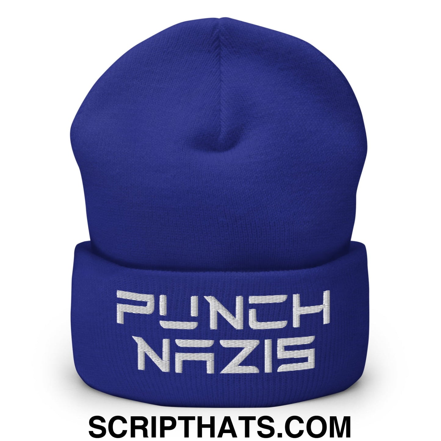 Punch Nazis Elon Musk Embroidered Cuffed Knit Beanie Royal