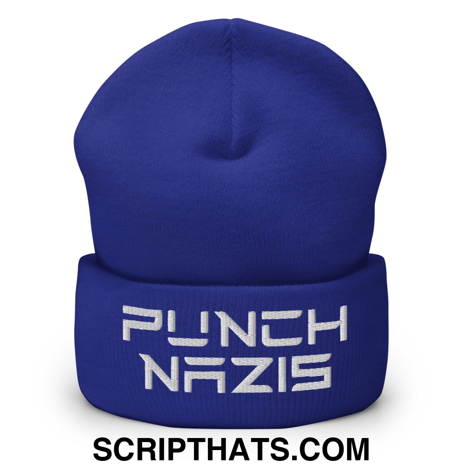 Punch Nazis Elon Musk Embroidered Cuffed Knit Beanie Royal