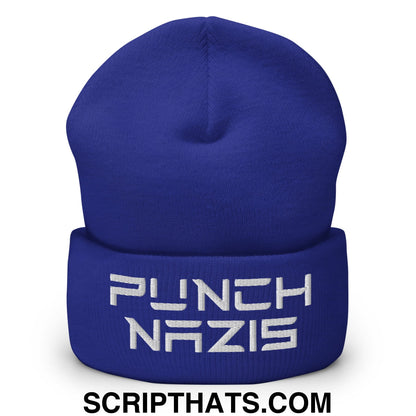 Punch Nazis Elon Musk Embroidered Cuffed Knit Beanie Royal