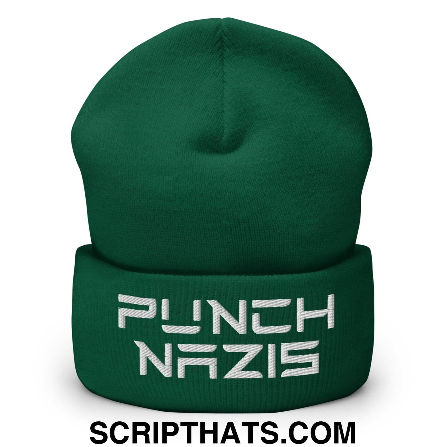 Punch Nazis Elon Musk Embroidered Cuffed Knit Beanie Spruce