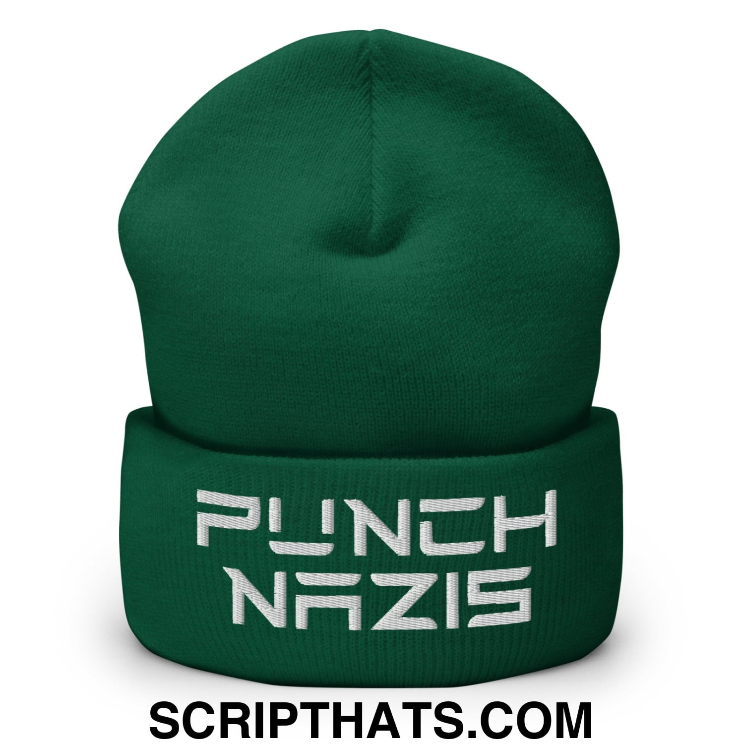 Punch Nazis Elon Musk Embroidered Cuffed Knit Beanie Spruce