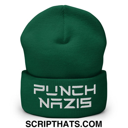 Punch Nazis Elon Musk Embroidered Cuffed Knit Beanie Spruce