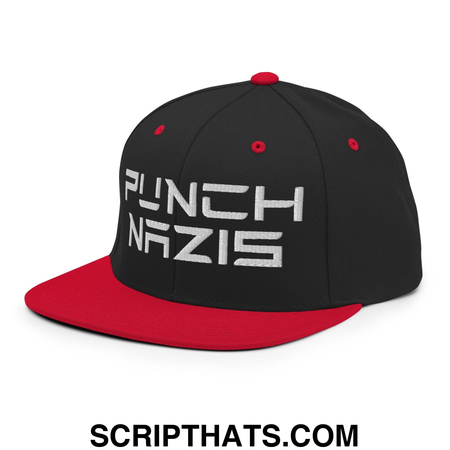 Punch Nazis Elon Musk Embroidered Flat Brim Bill Snapback Hat Black Red