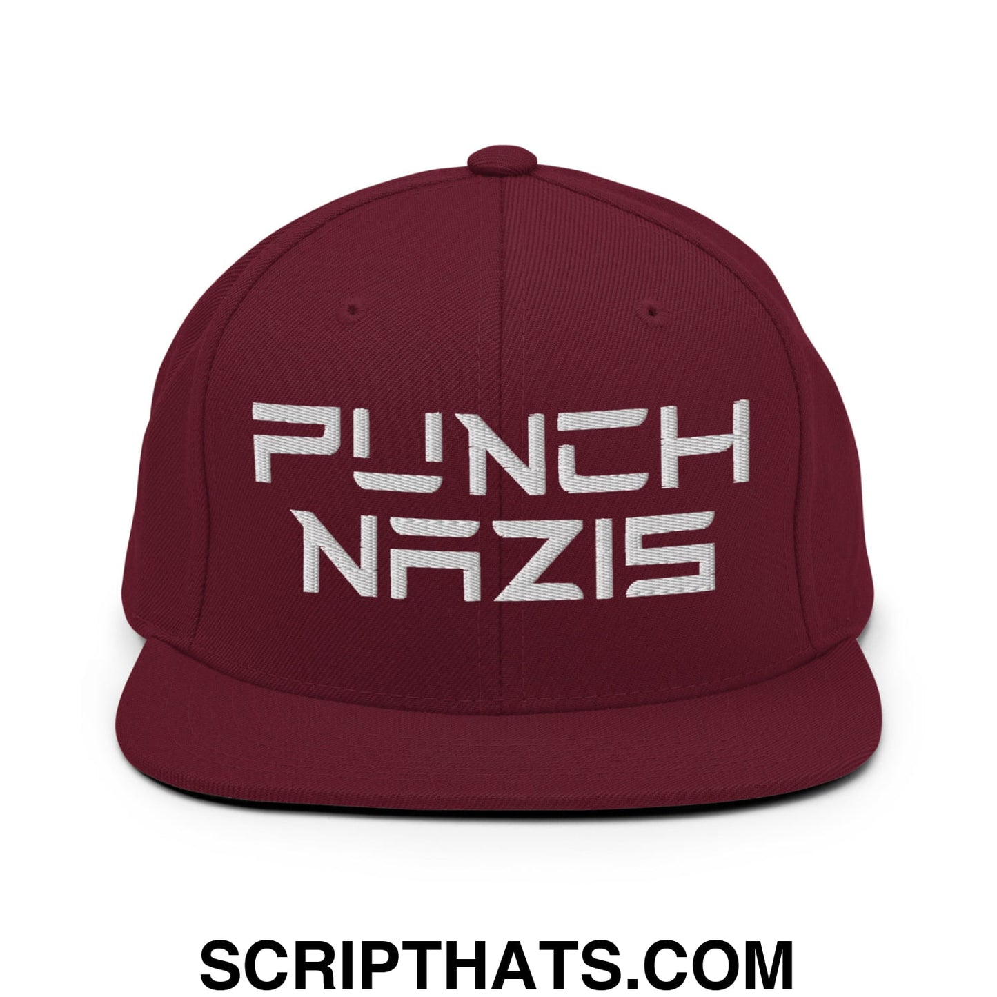Punch Nazis Elon Musk Embroidered Flat Brim Bill Snapback Hat Maroon