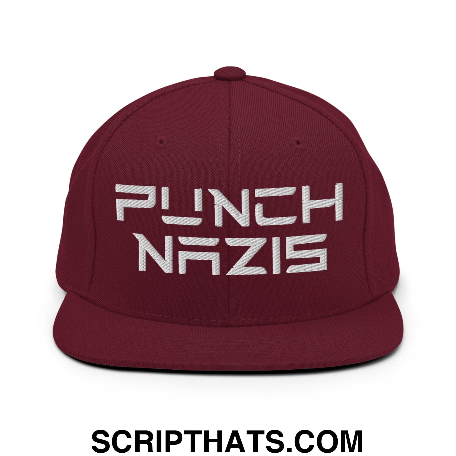 Punch Nazis Elon Musk Embroidered Flat Brim Bill Snapback Hat Maroon