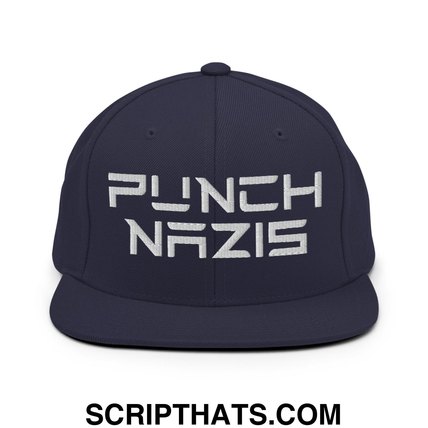 Punch Nazis Elon Musk Embroidered Flat Brim Bill Snapback Hat Navy