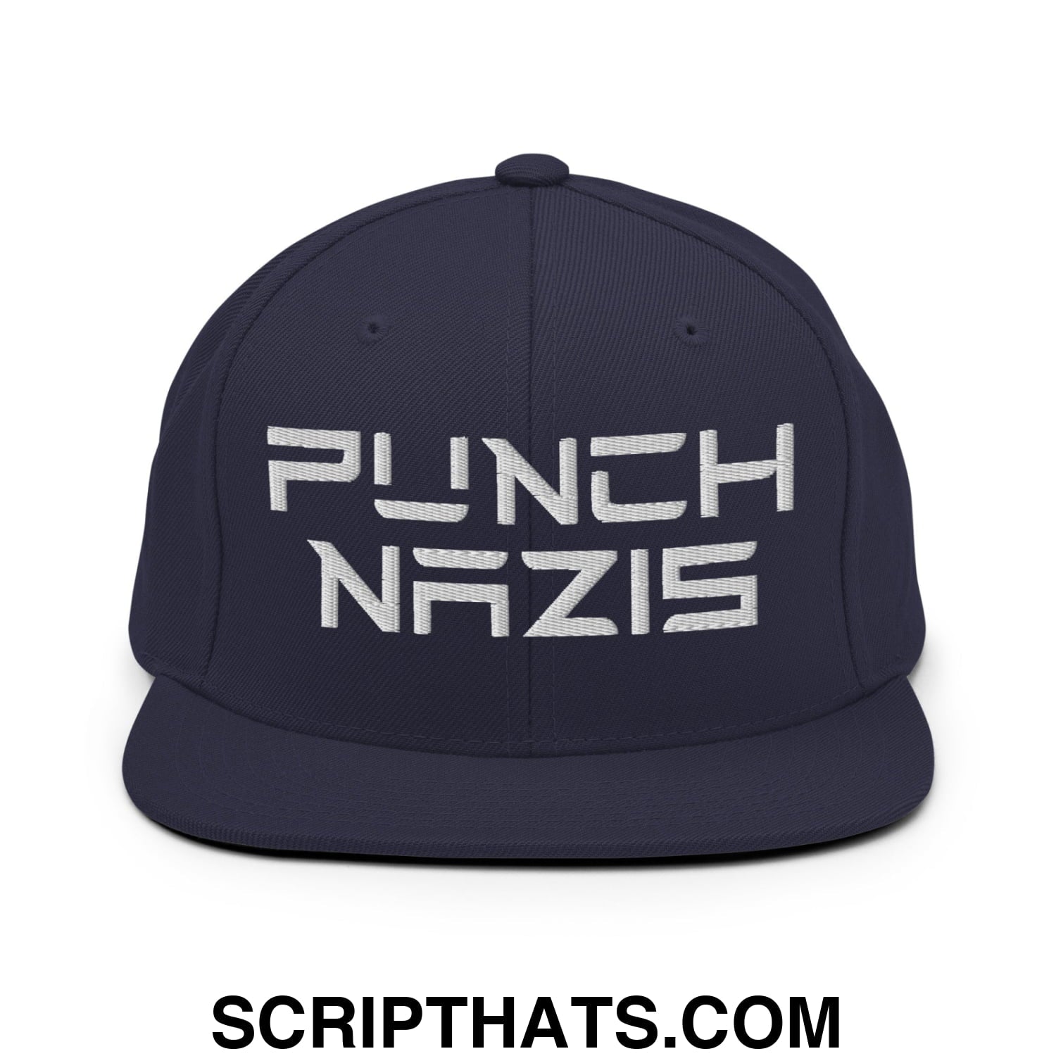 Punch Nazis Elon Musk Embroidered Flat Brim Bill Snapback Hat Navy