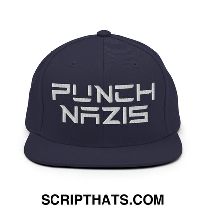 Punch Nazis Elon Musk Embroidered Flat Brim Bill Snapback Hat Navy