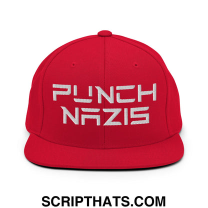 Punch Nazis Elon Musk Embroidered Flat Brim Bill Snapback Hat Red