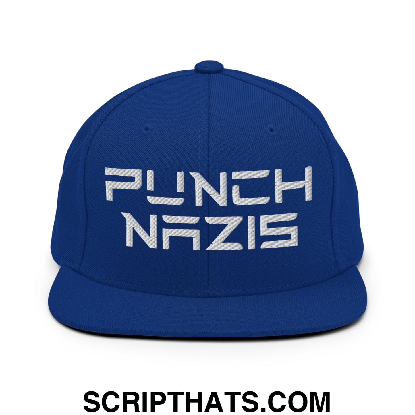 Punch Nazis Elon Musk Embroidered Flat Brim Bill Snapback Hat Royal Blue