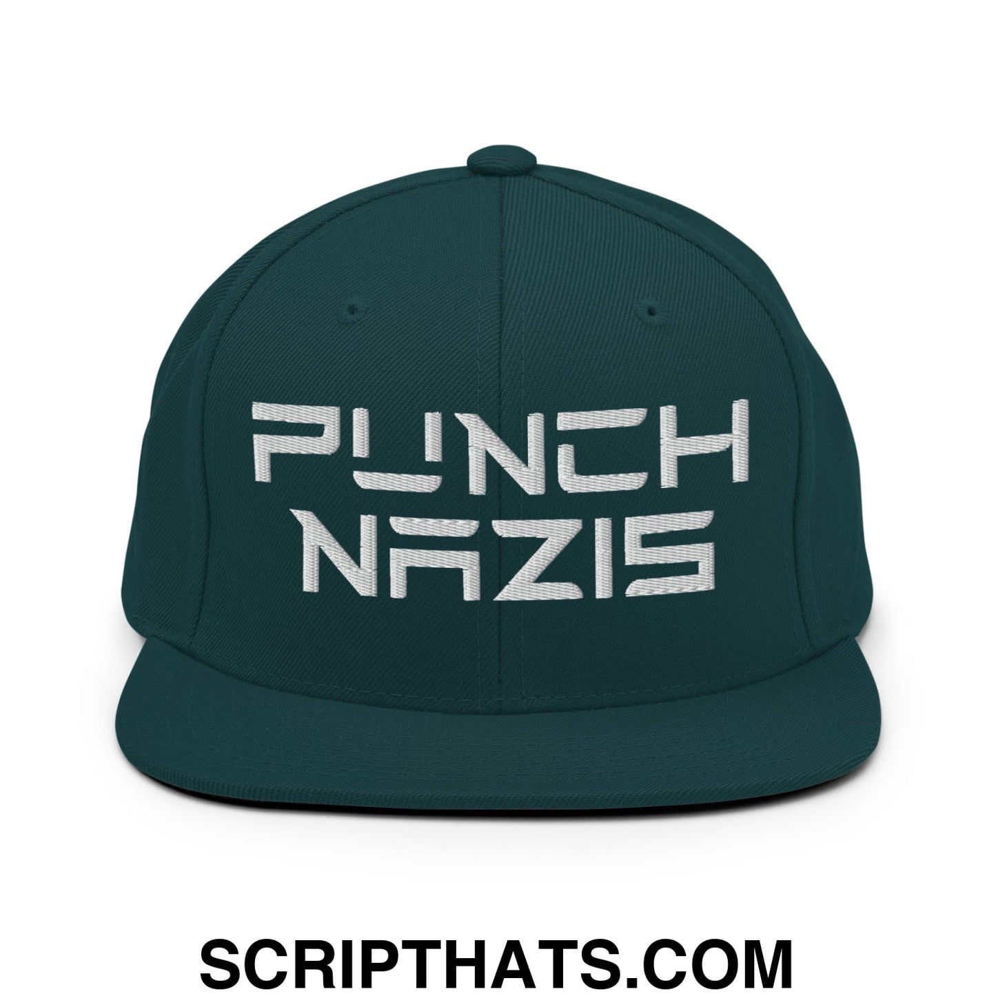 Punch Nazis Elon Musk Embroidered Flat Brim Bill Snapback Hat Spruce