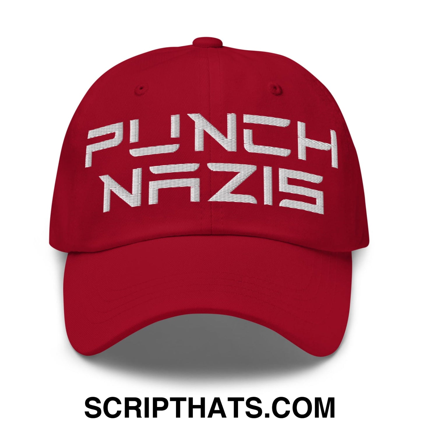 Punch Nazis Elon Musk Embroidered Unstructured Dad Hat Cranberry