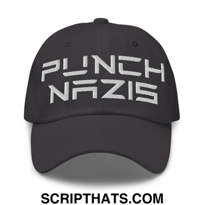 Punch Nazis Elon Musk Embroidered Unstructured Dad Hat Dark Grey