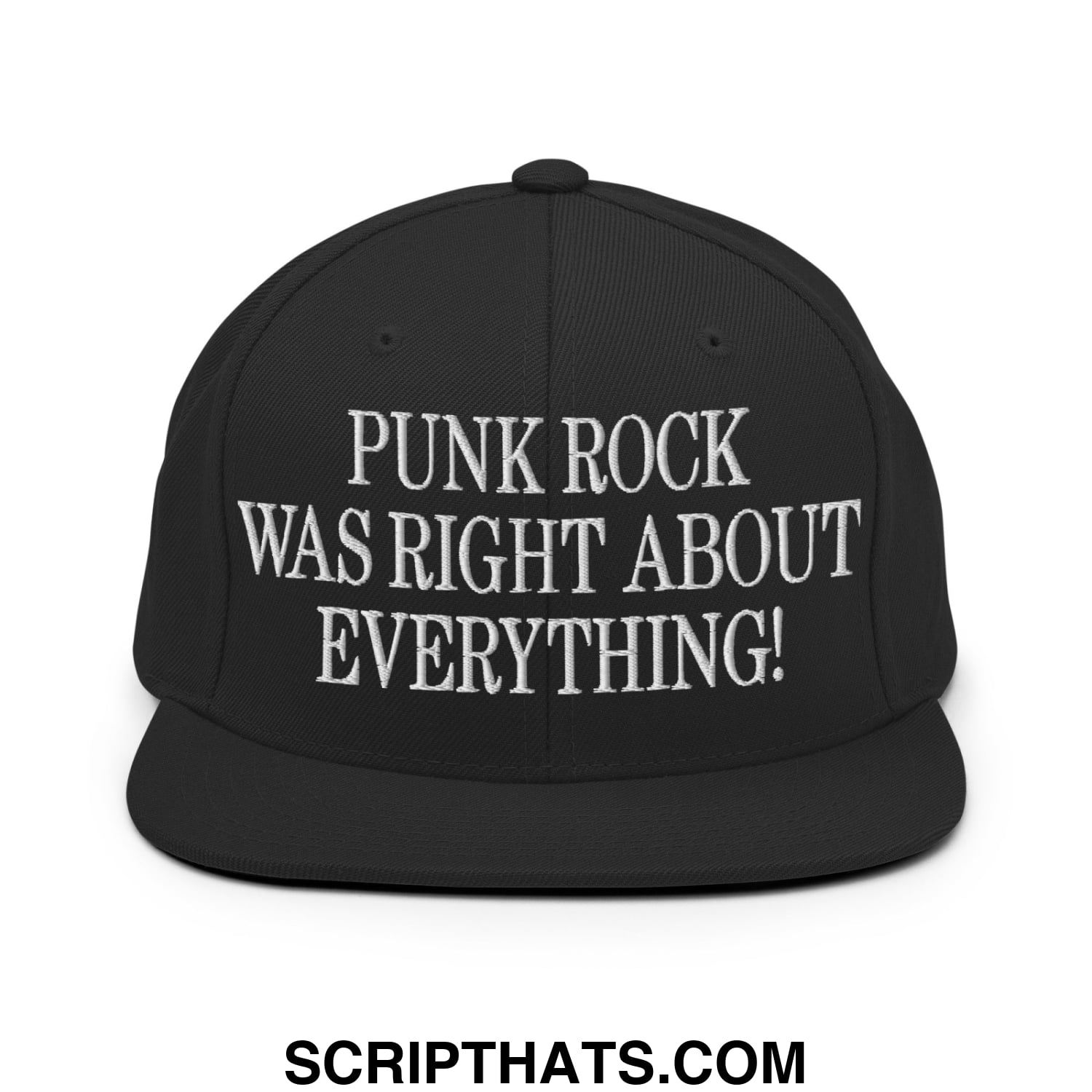 Punk Rock Was Right About Everything! Embroidered Flat Bill Brim Snapback Hat Black