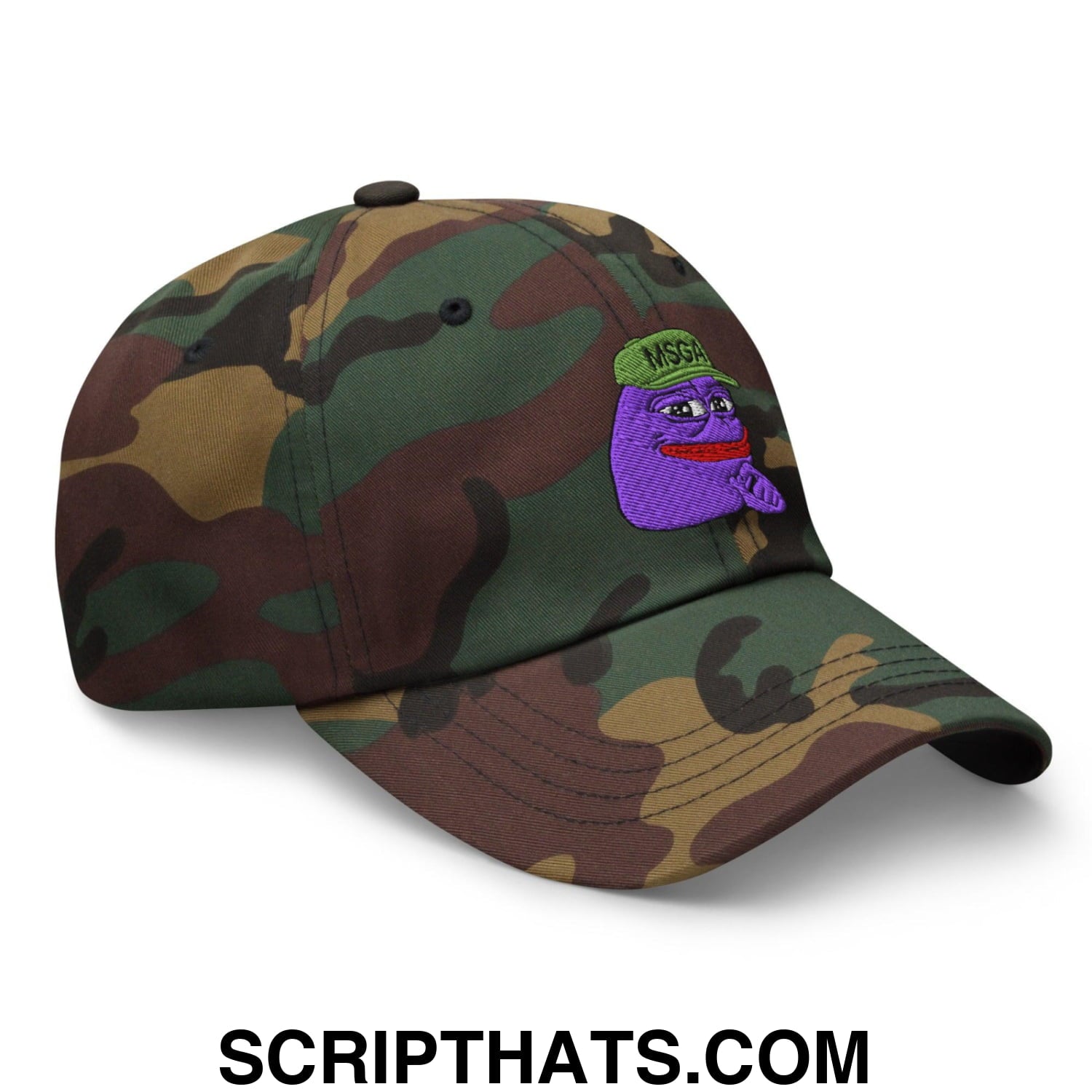 $PURPE Purple Pepe Embroidered Dad Hat Green Camo