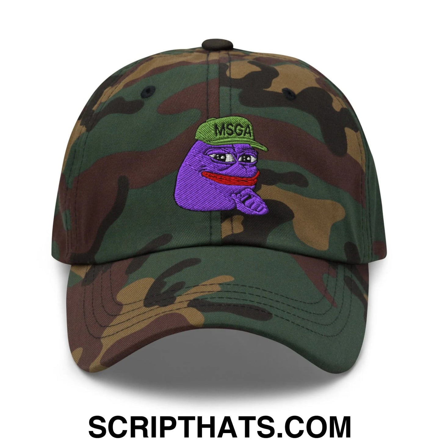 $PURPE Purple Pepe Embroidered Dad Hat Green Camo