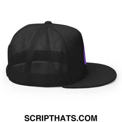 $PURPE Purple Pepe Embroidered Flat Bill Brim Mesh Trucker Hat Black