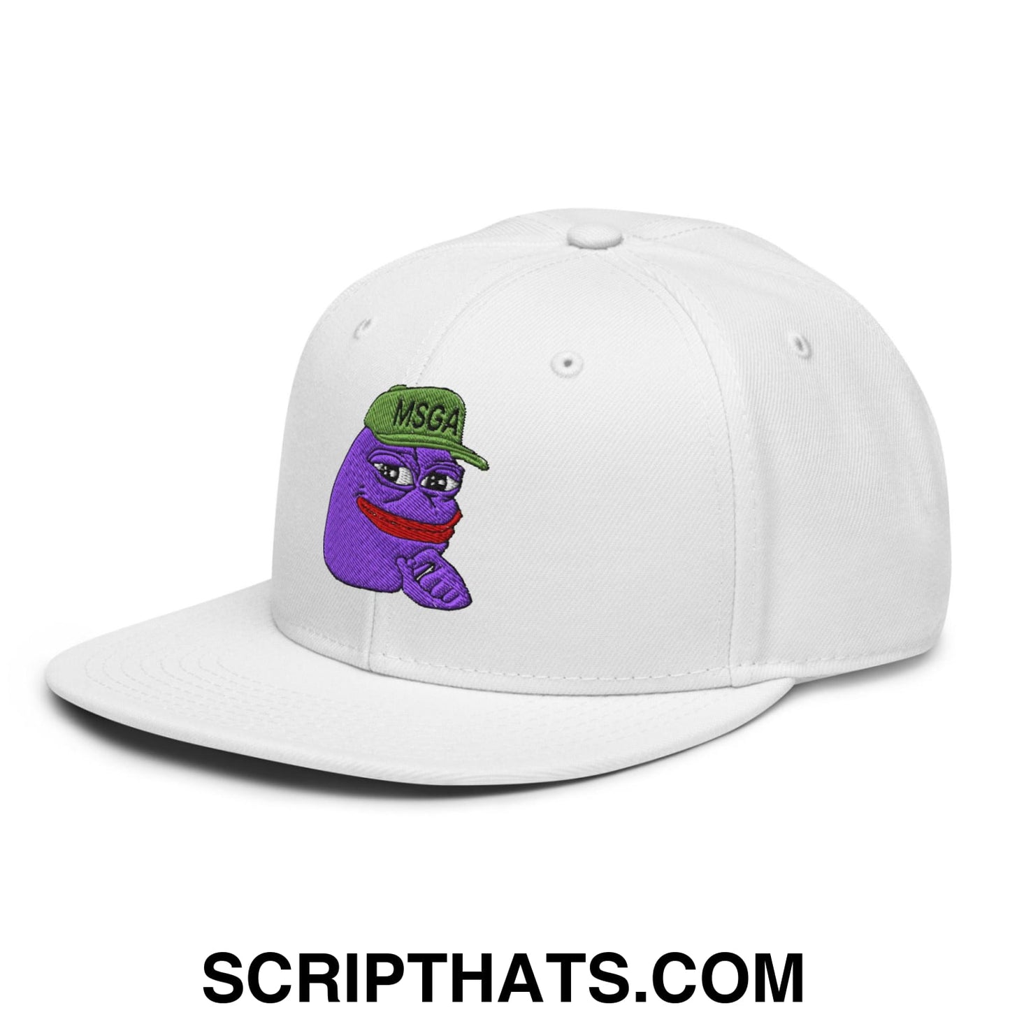 $PURPE Purple Pepe Embroidered Flat Bill Brim Snapback Hat White