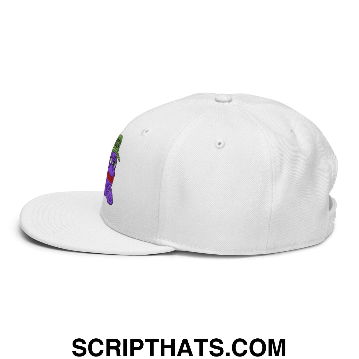 $PURPE Purple Pepe Embroidered Flat Bill Brim Snapback Hat White