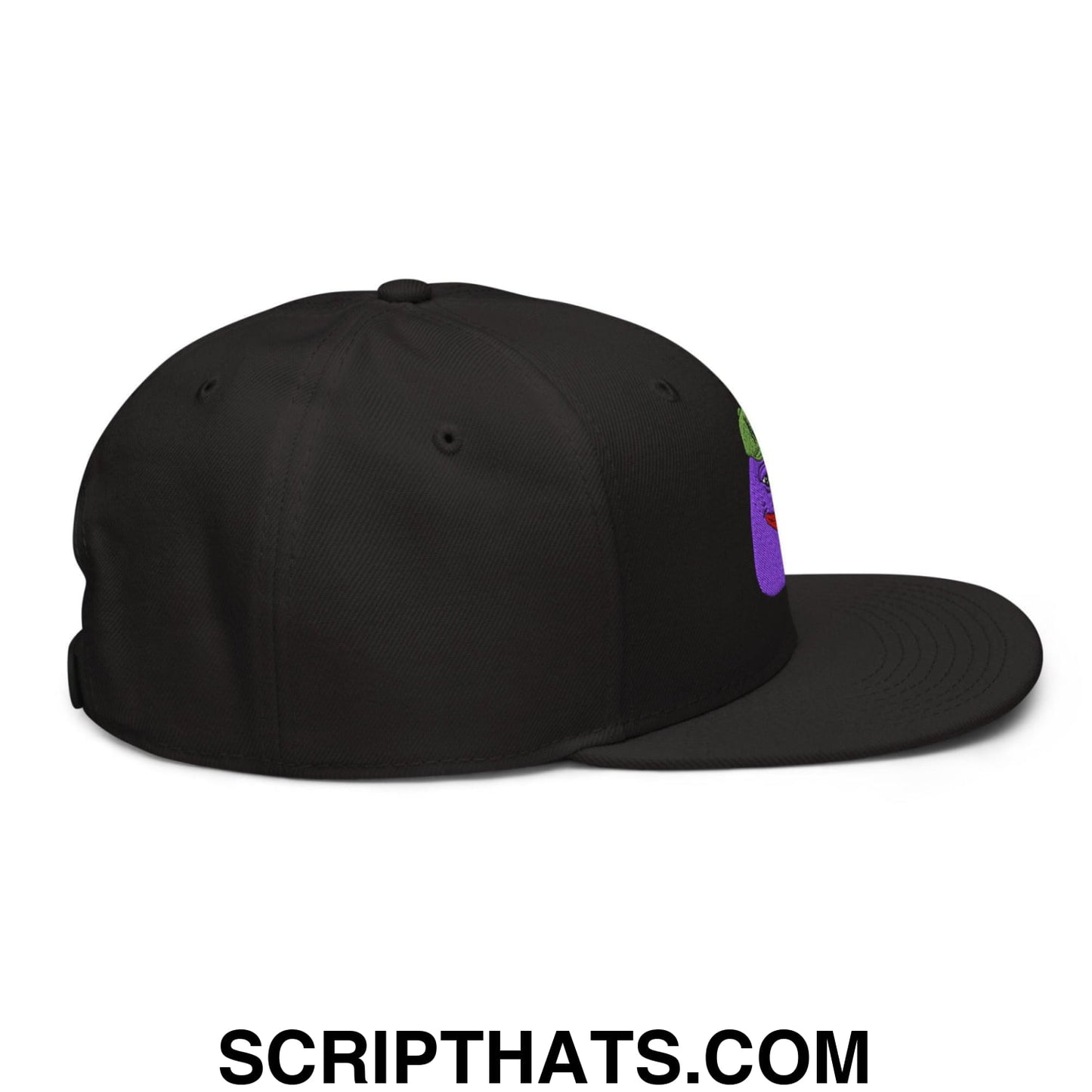 $PURPE Purple Pepe Embroidered Flat Bill Brim Snapback Hat Black