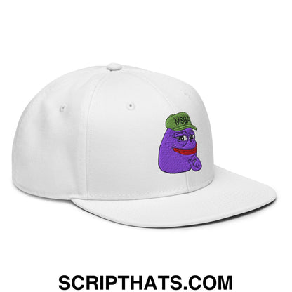 $PURPE Purple Pepe Embroidered Flat Bill Brim Snapback Hat White