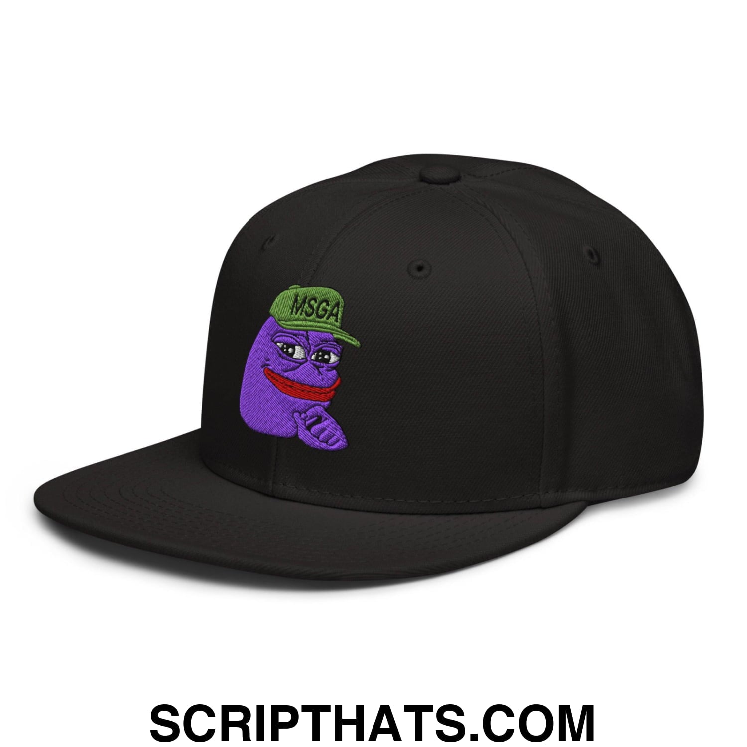 $PURPE Purple Pepe Embroidered Flat Bill Brim Snapback Hat Black