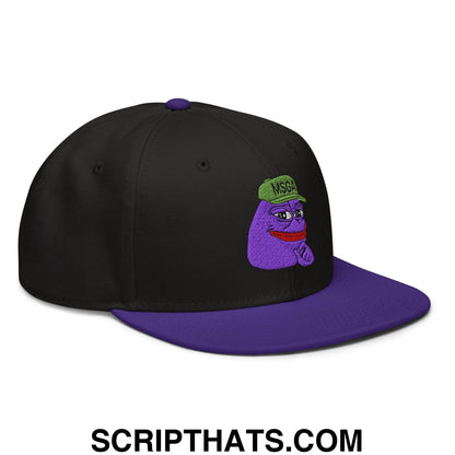 $PURPE Purple Pepe Embroidered Flat Bill Brim Snapback Hat Purple Black Black
