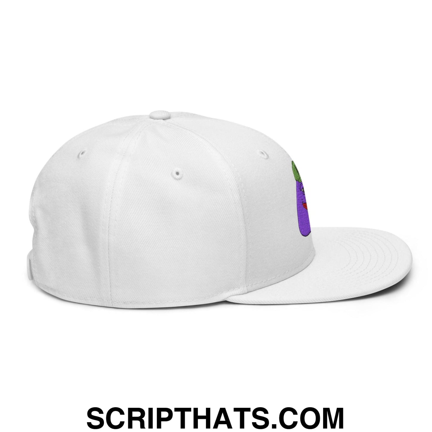 $PURPE Purple Pepe Embroidered Flat Bill Brim Snapback Hat White