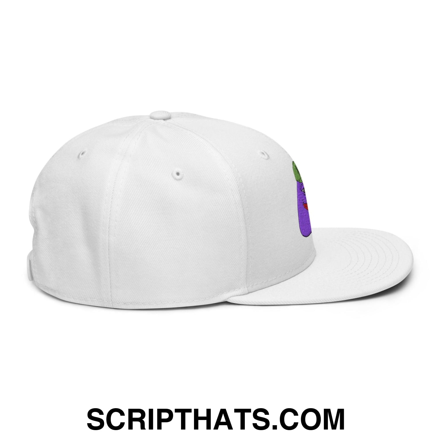 $PURPE Purple Pepe Embroidered Flat Bill Brim Snapback Hat White