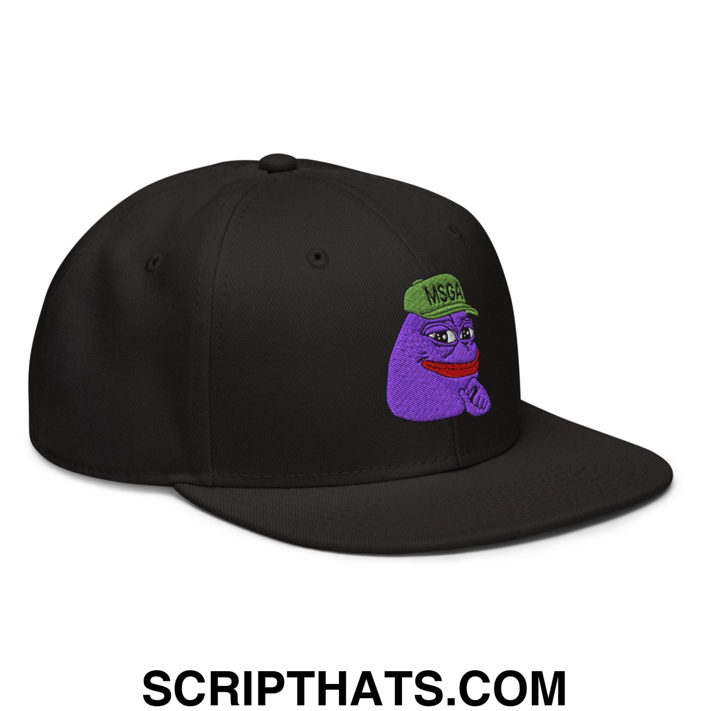 $PURPE Purple Pepe Embroidered Flat Bill Brim Snapback Hat Black