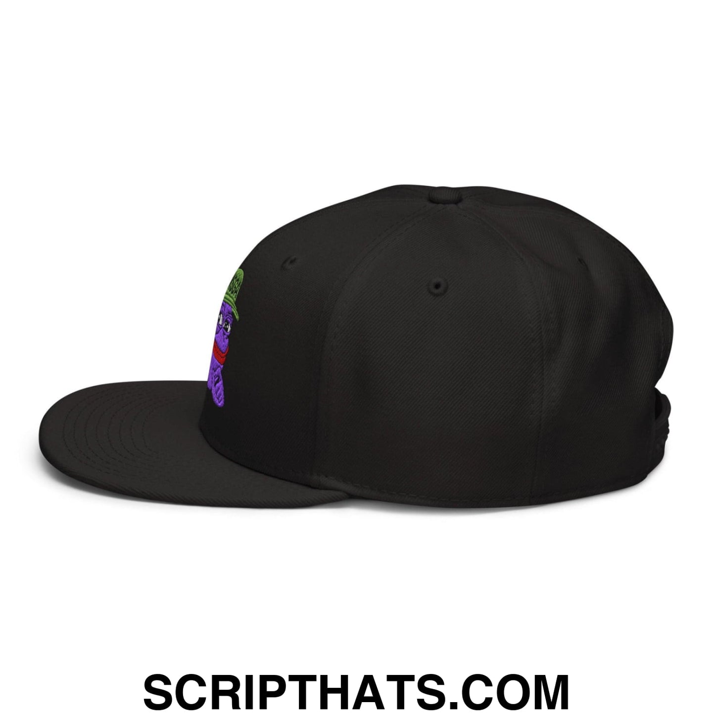 $PURPE Purple Pepe Embroidered Flat Bill Brim Snapback Hat Black