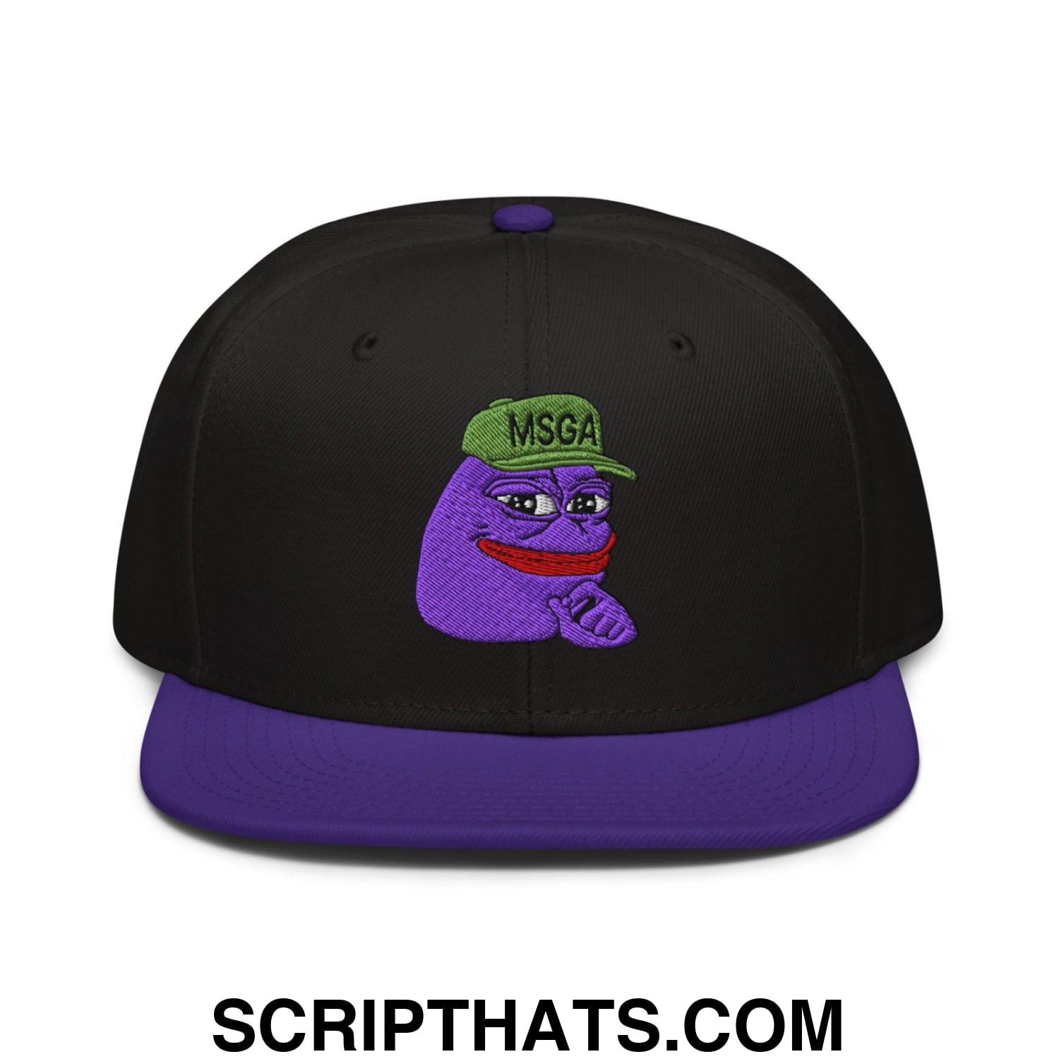 $PURPE Purple Pepe Embroidered Flat Bill Brim Snapback Hat Purple Black Black