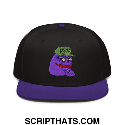 $PURPE Purple Pepe Embroidered Flat Bill Brim Snapback Hat Purple Black Black