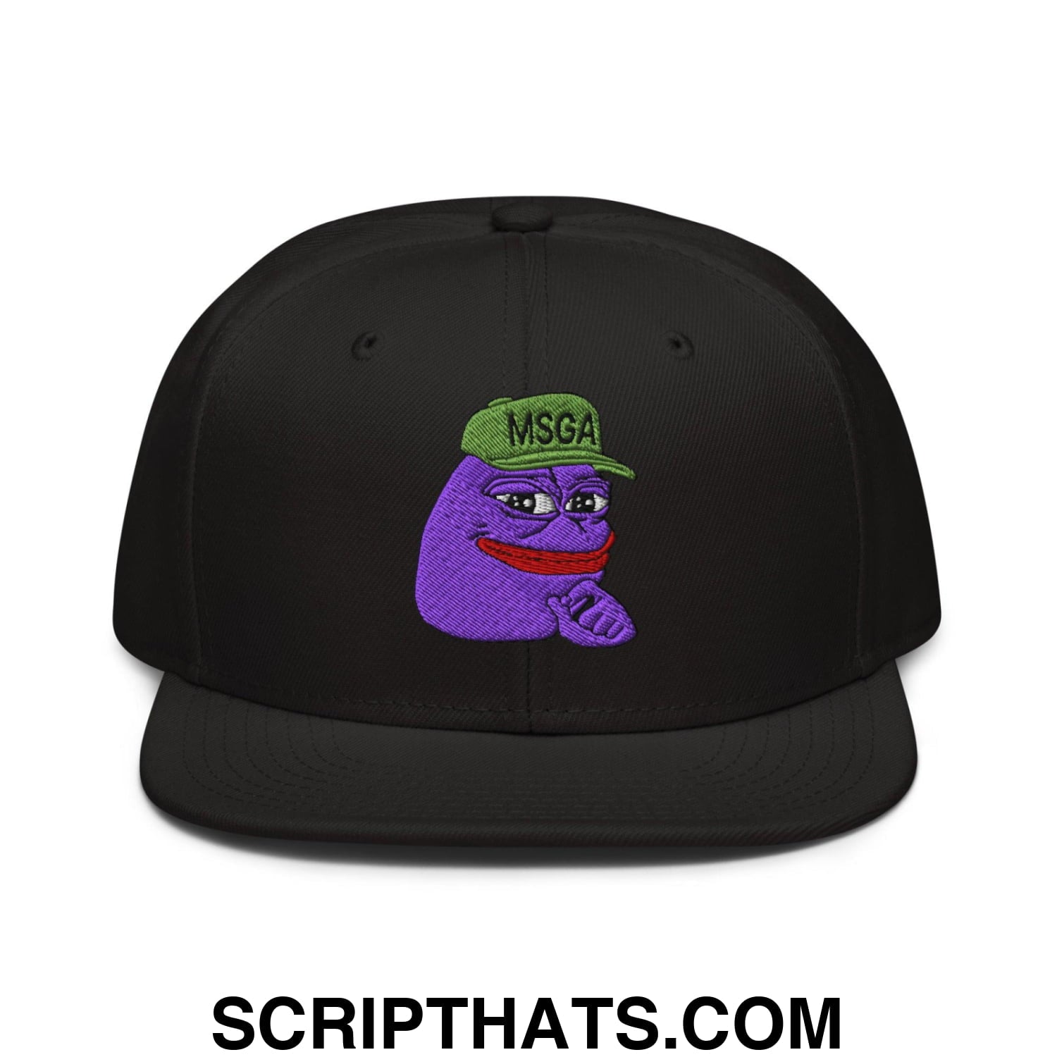 $PURPE Purple Pepe Embroidered Flat Bill Brim Snapback Hat Black