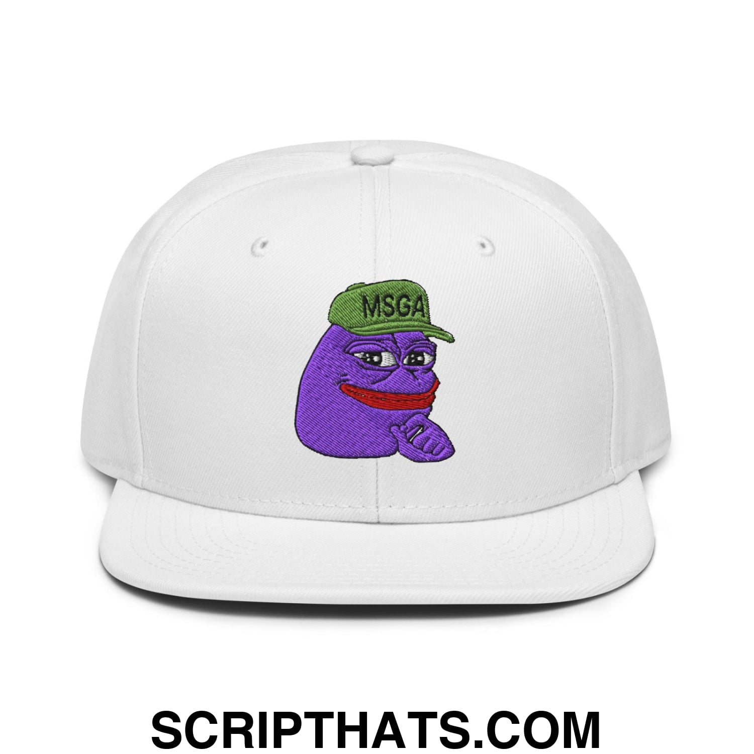$PURPE Purple Pepe Embroidered Flat Bill Brim Snapback Hat White