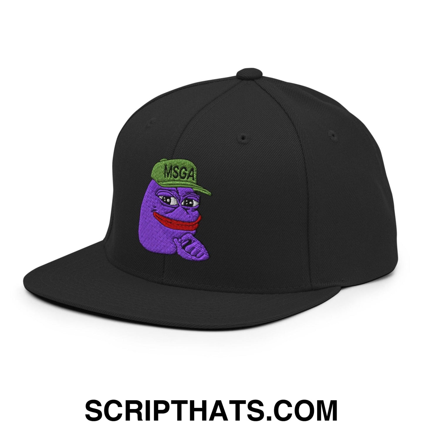 $PURPE Purple Pepe Embroidered Flat Brim Bill Snapback Hat Black